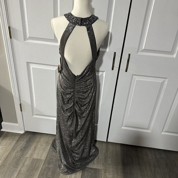 Beautiful gray Sparkling Halter Evening Gown With Sequins Around The Neck Sz 12 - Picture 7 of 10